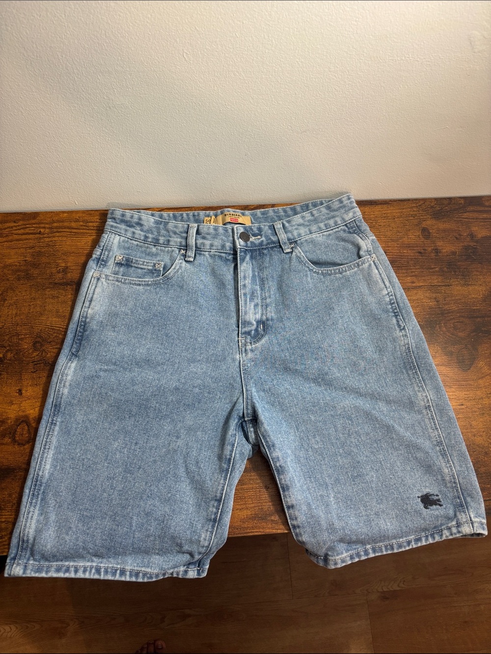 Burberry & Supreme Light Blue Denim Men's Shorts with Embroidered Logo